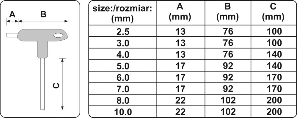 T-rankenėlių atsuktuvų rinkinys | Hex šešiakampis Hex 2.5-10 mm | 8 vnt. (YT-05583)