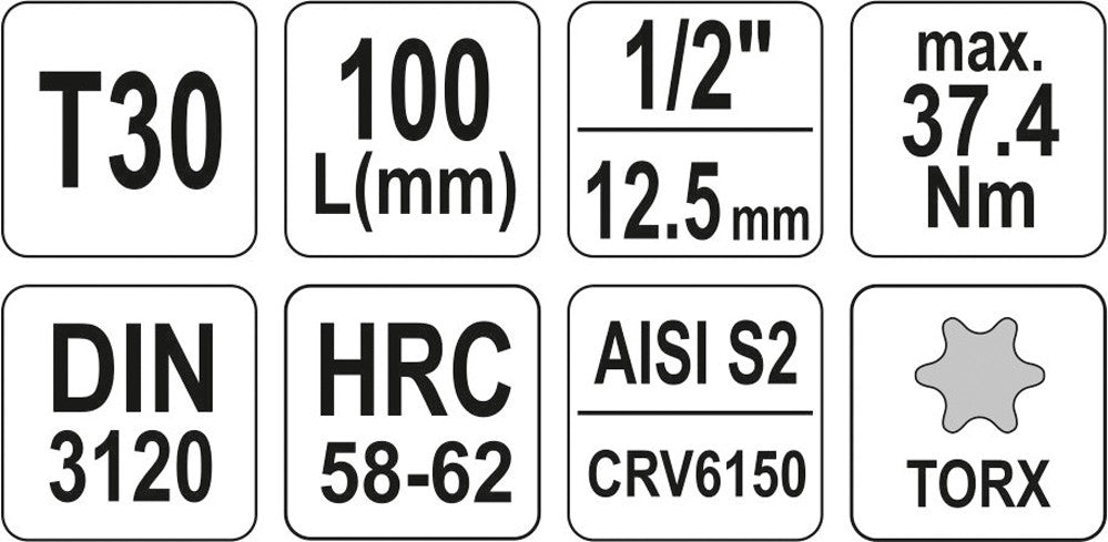 Бита в головке 1/2", длина 100 mm, T30