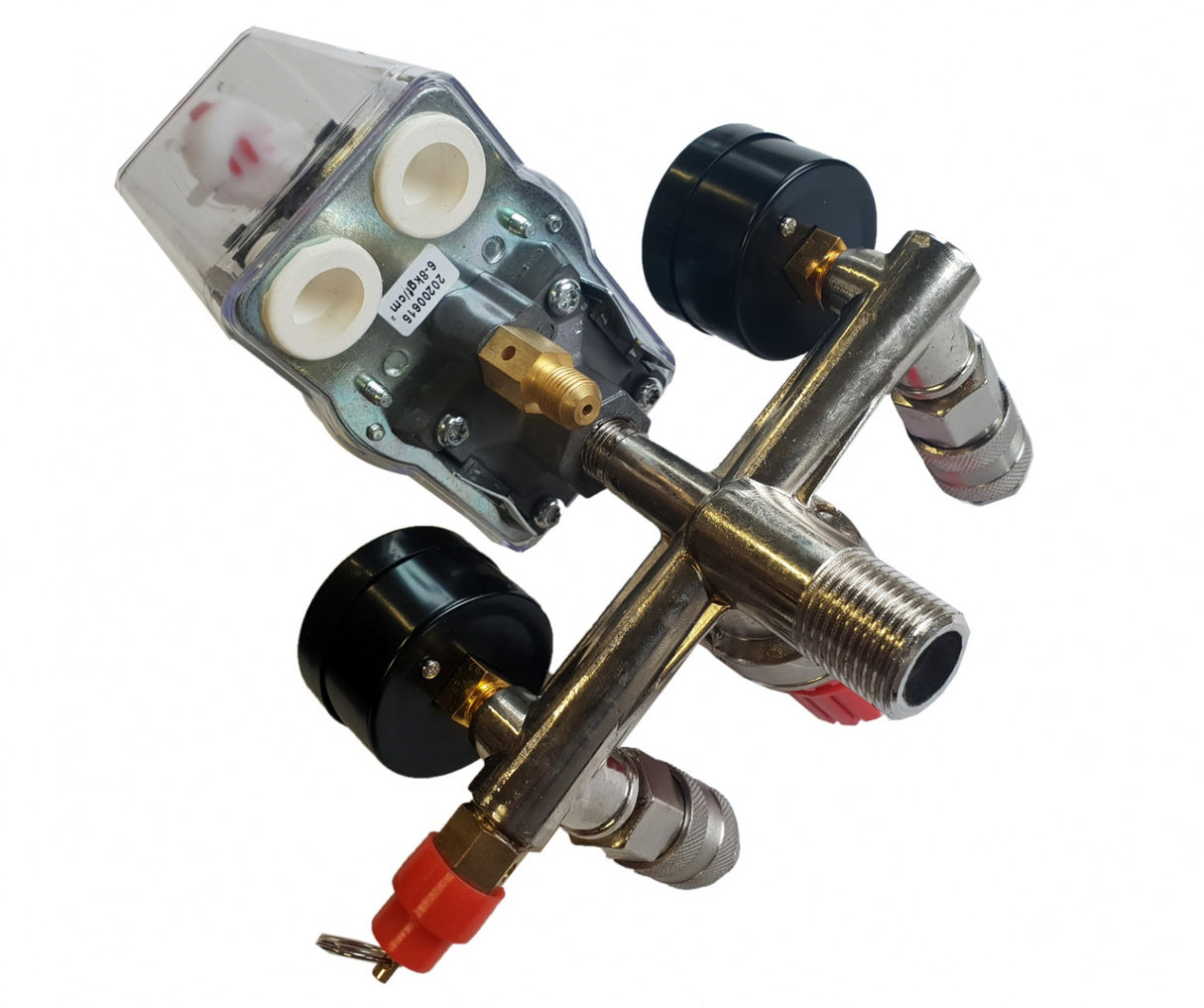 Reguliatorius kompresoriui su slėgio jungikliu ir manometrais | 380V (SK10679B)