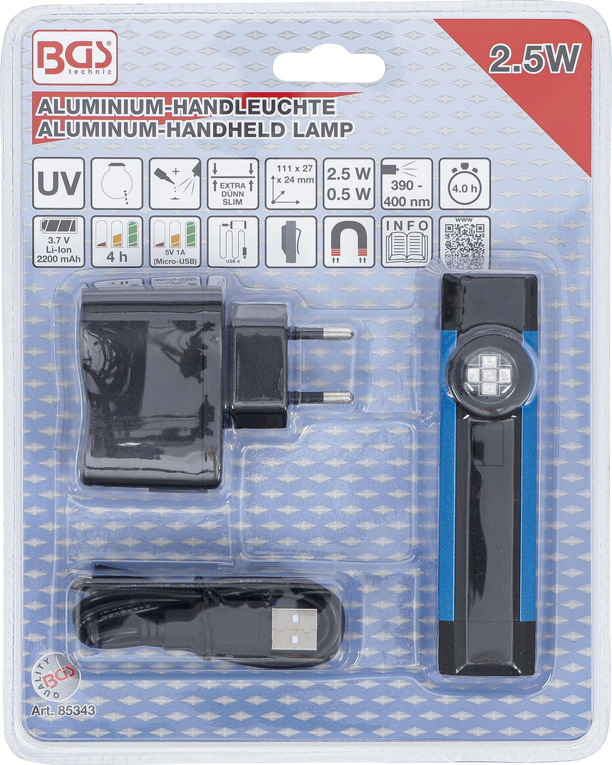 UV-ALUMINIUM HANDHELD LAMP | 2.5 W (85343)