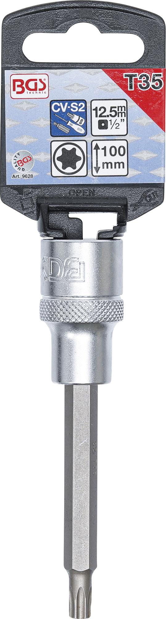 Antgalis įpresuotas į galvutę | ilgis 100 mm | 12,5 mm (1/2") | T-star (Torx) T35 (9628)