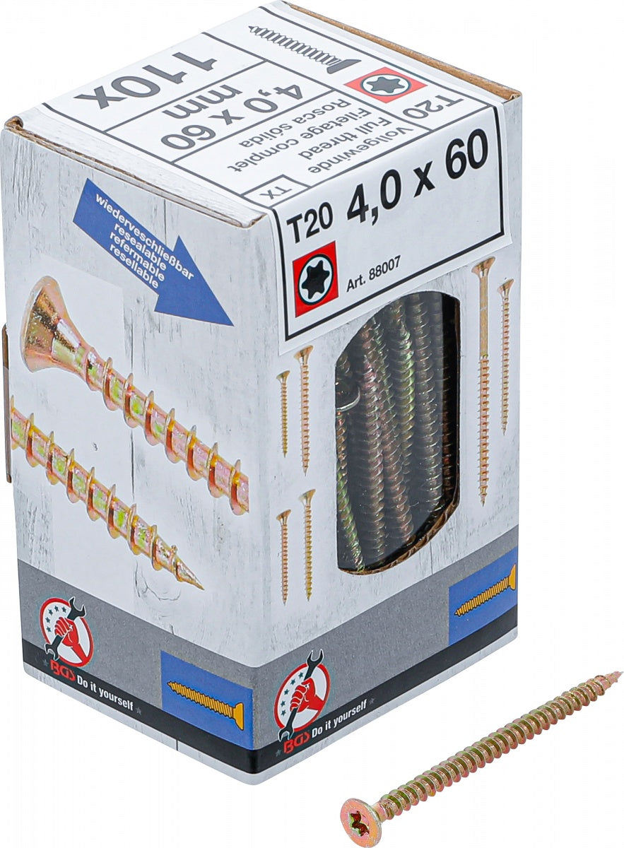 MULTI-PURPOSE SCREWS | T-STAR (FOR TORX) T20 | 4.0 X 60 MM | 110 PCS. (88007)