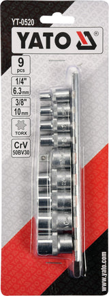 Galvučių rinkinys E-Tipas | 6.3 mm (1/4") / 10 mm (3/8") | E5 - E16 | 9 vnt. (YT-0520)