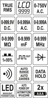 Skaitmeninis daugiafunkcinis testeris | TRUE RMS | 9999 AUTO LCD (YT-73089)