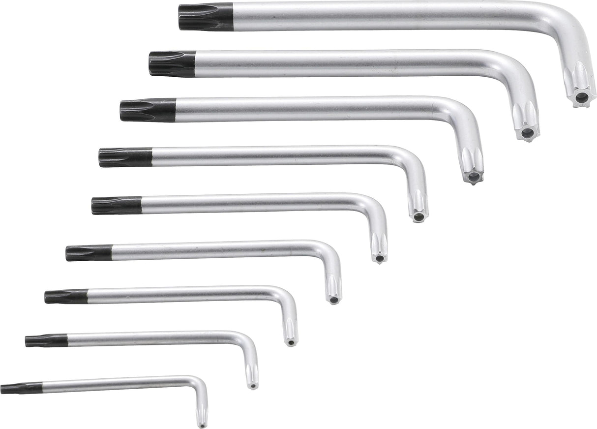 L tipo raktų rinkinys | trumpi | T-Star su skylutėm (Torx) T10 - T50 | 9 vnt. (809)
