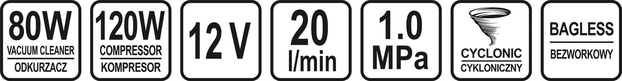 Automobilinis dulkių siurblys | su manometru ir kompresoriumi | 12V 80W (82953)