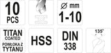 TWIST DRILL BIT SET HSS-TIN 10PCS 1-10MM (YT-44674)
