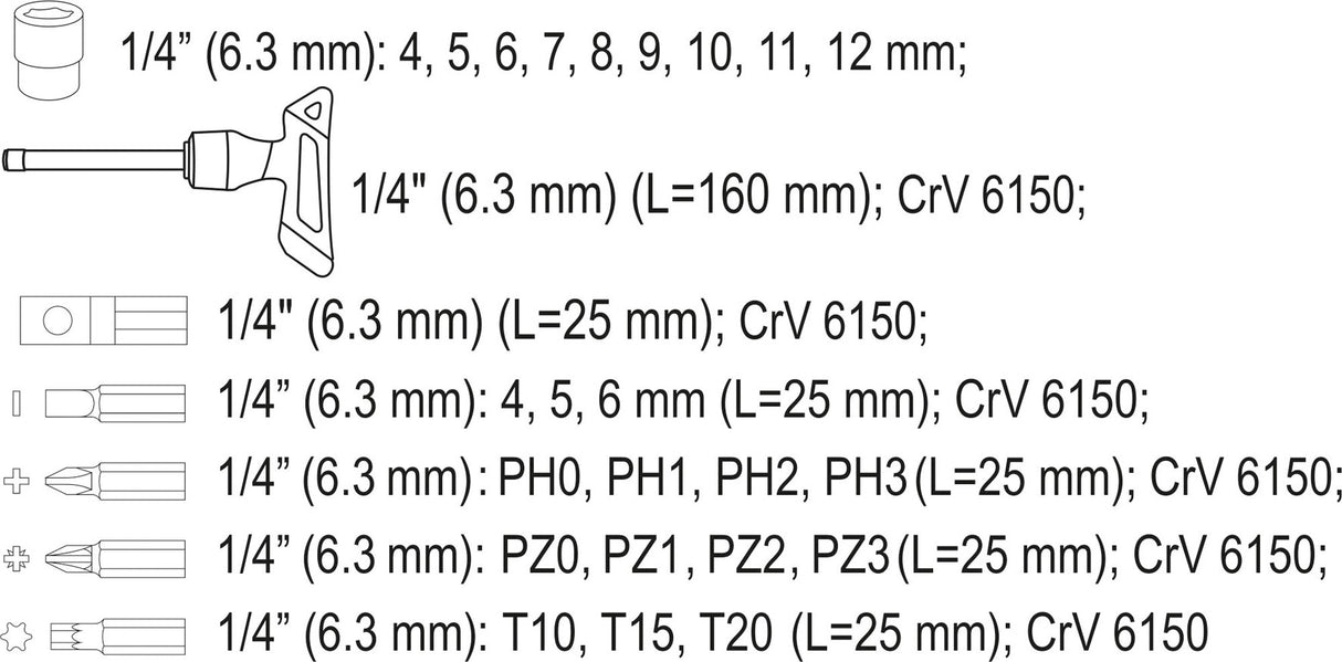 Antgalių rinkinys su terkšline rankena | 25 vnt. (65105)