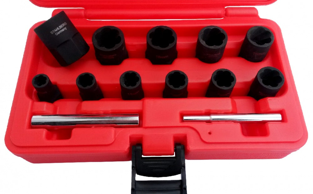 SOCKET SET FOR DAMAGED BOLTS 1/2", 11 PCS., 8–21 MM (GJ0950)