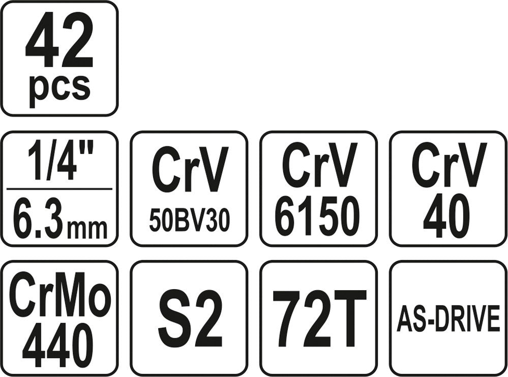 Galvučių su terkšle rinkinys | 6.3 mm (1/4") | 42 vnt. (YT-14481)