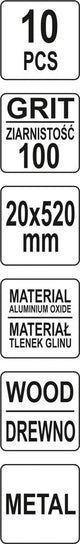 Juosta pneumatiniam šlifuokliui | P100 / 20X520 mm | 10 vnt. (YT-09749)
