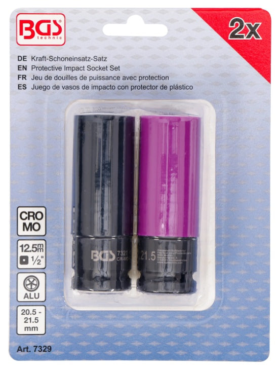 IMPACT SOCKET SET, LONG, THIN-WALLED | WITH PLASTIC PROTECTION | 12.5 MM (1/2") | 20.5 + 21.5 MM | 2 PCS (7329)
