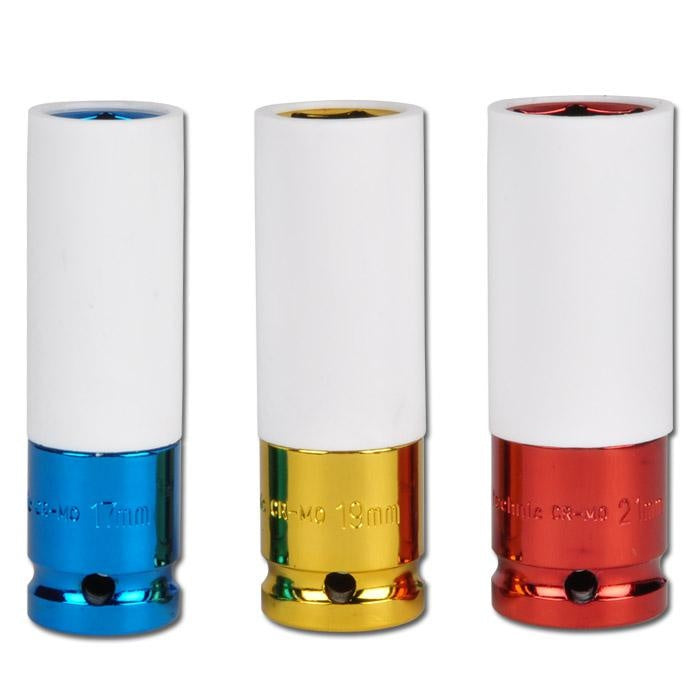 Plonasienių smūginių galvučių rinkinys su apsaugom | 12,5 mm (1/2") | 17/19/21 mm | 3 vnt. (7200)