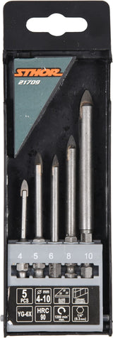 Grąžtų rinkinys stiklui ir keramikai | 6.3 mm (1/4") galu | 4-10 mm | 5 vnt. (21709)