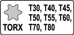 Smūginiai antgaliai | 12,5 mm (1/2") | T-Star (Torx) T30 - T80 | 8 vnt (YT-1065)