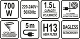Dulkių siurblys | cikloninis | 3 šepečiai | 700W (67091)