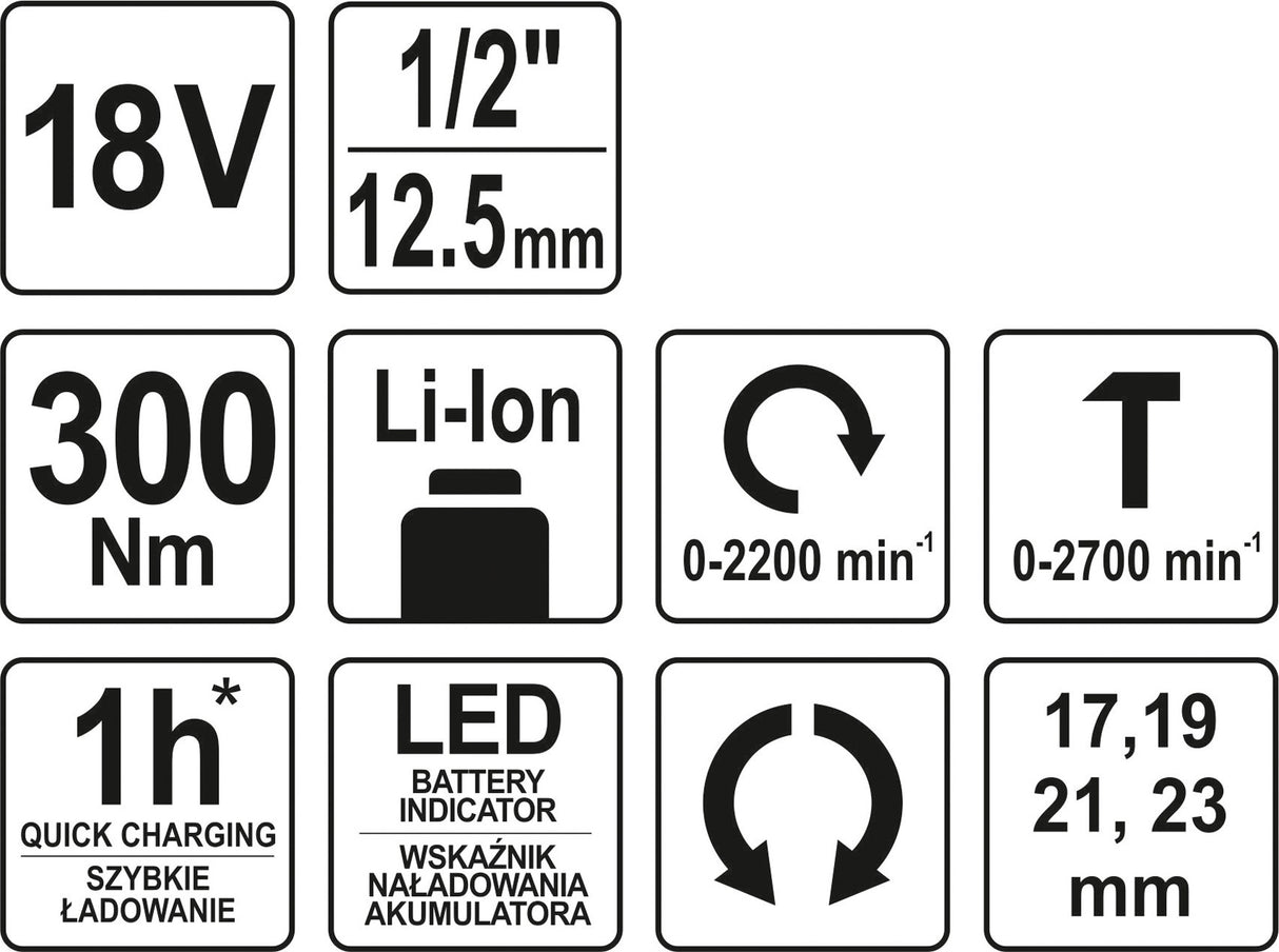 Akumuliatorinis smūginis veržliaraktis  | 12,5 mm (1/2") | 18V | 300 Nm | be baterijos (YT-82805)