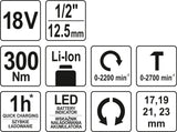Akumuliatorinis smūginis veržliaraktis  | 12,5 mm (1/2") | 18V | 300 Nm | be baterijos (YT-82805)
