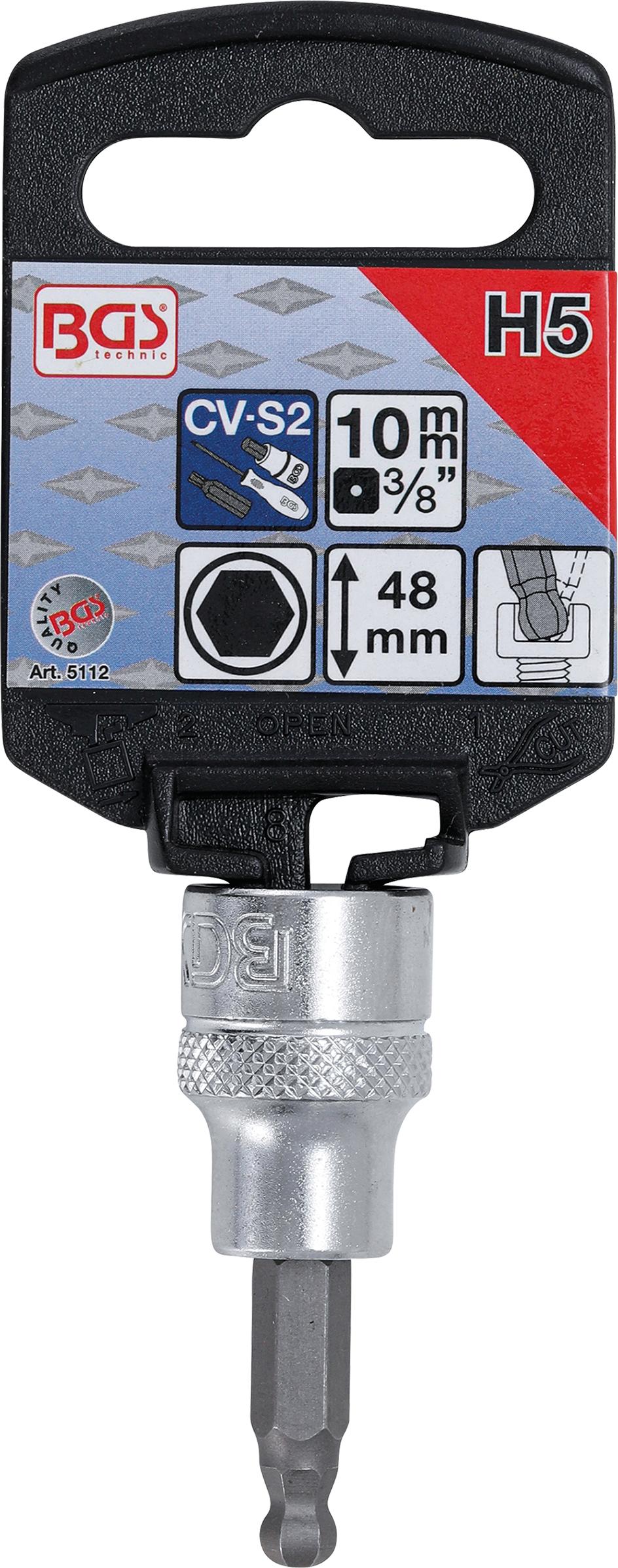Antgalis įpresuotas į galvutę | 10 mm (3/8") | hex šešiakampis su šarnyru 5 mm (5112)