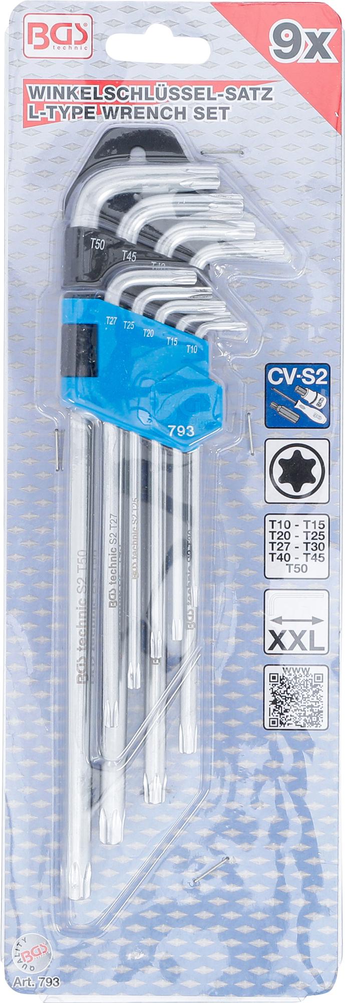 L-образных ключей набор | очень длинные | Torx T10 - T50 | 9 шт.