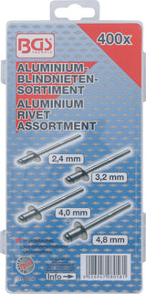 Набор заклёпок в коробке | алюминий | Ø 2,4 - 4,8 mm | 400 шт.