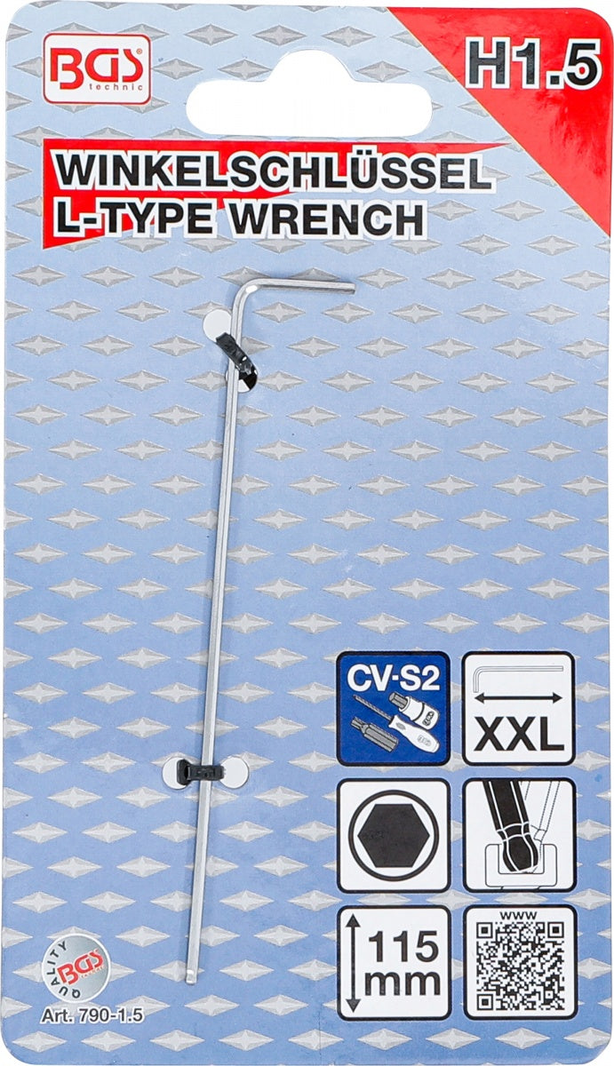 L tipo raktas | ilgiausias tipas | hex šešiakampis / hex šešiakampis su šarnyru | 1,5 mm (790-1.5)