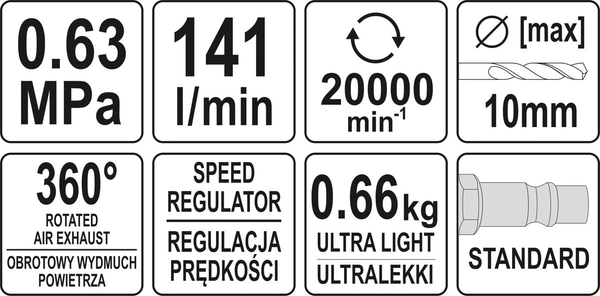 Pneumatinis gręžtuvas tiesus | 10 mm (YT-09695)