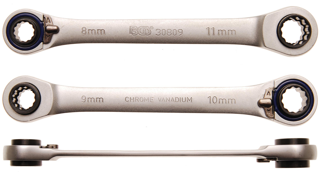 Reversinis terkšlinis raktas 4 viename | 8x9  / 10x11 mm (30809)