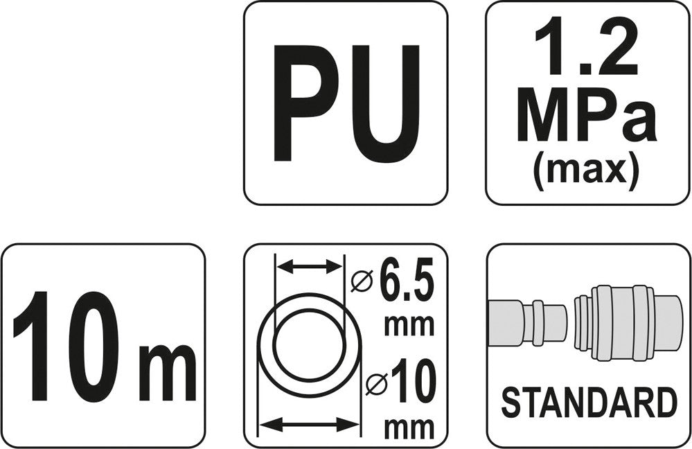 Pneumatinė žarna su antgaliais | 6.5 x 10 mm | 10 m | PU (YT-24205)