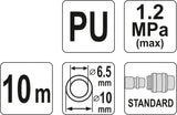 Pneumatinė žarna su antgaliais | 6.5 x 10 mm | 10 m | PU (YT-24205)