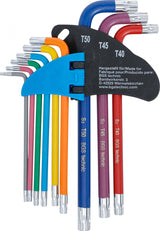 L tipo raktų rinkinys | spalvoti | T-Star su skylutėm (Torx) T10 - T50 | 9 vnt. (74461B)