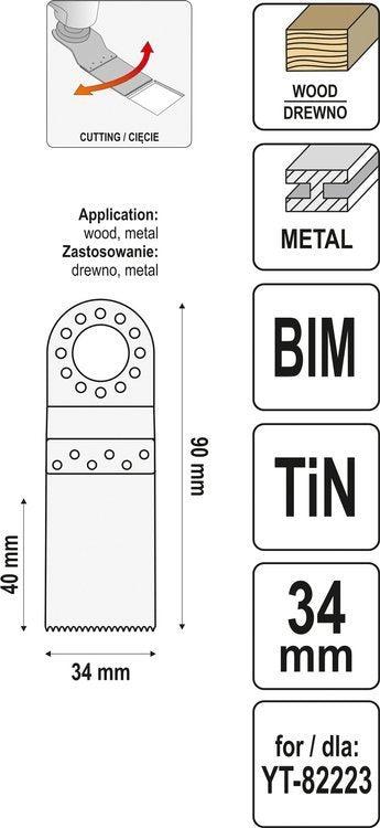 Priedas daugiafunkciniam įrankiui | BIM-TIN | 90 mm / 34 mm (YT-34702)