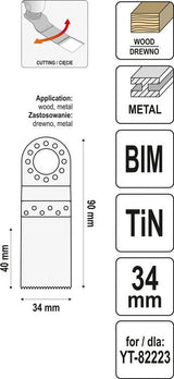 Priedas daugiafunkciniam įrankiui | BIM-TIN | 90 mm / 34 mm (YT-34702)