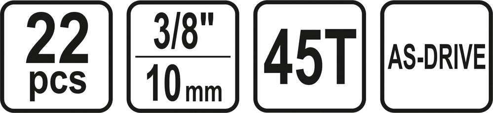 Įrankių komplektas | 10 mm (3/8") | 22 vnt. (58661)