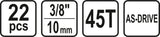 Įrankių komplektas | 10 mm (3/8") | 22 vnt. (58661)