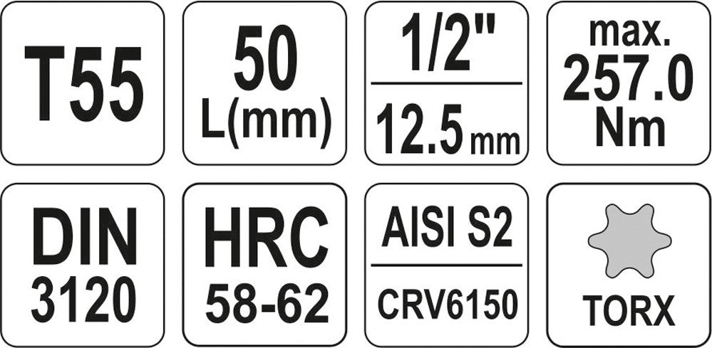 Antgalis įpresuotas į galvutę 1/2", T55 x 55 mm (YT-04317)