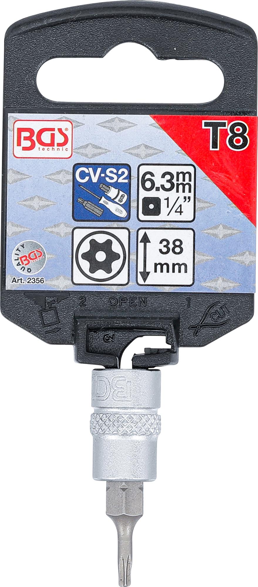 Antgalis įpresuotas į galvutę | 6.3 mm (1/4") | T-Star su skyle (Torx) T8 (2356)