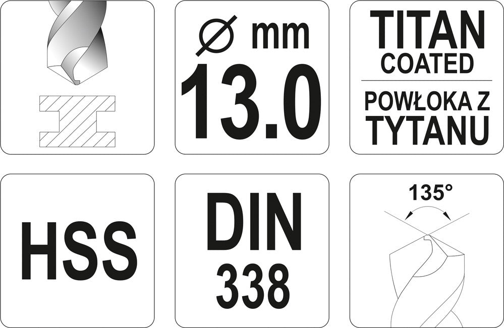 Grąžtas metalui HSS-TIN 13.0 mm (YT-44668)