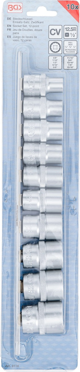 Colinių galvučių rinkinys 12 kampų | 12,5 mm (1/2") | 3/8" - 15/16"| 10 vnt. (9114)