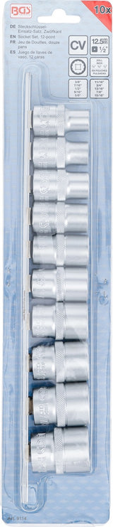 Colinių galvučių rinkinys 12 kampų | 12,5 mm (1/2") | 3/8" - 15/16"| 10 vnt. (9114)