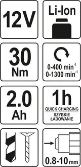 Аккумуляторная дрель-шуруповёрт | 30 Nm / 12V /1x2,0AH