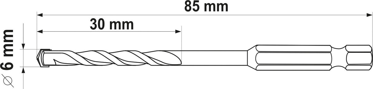 Grąžtas universalus su Hex 6.3 mm (1/4") galu | 6.0 mm (YT-44783)