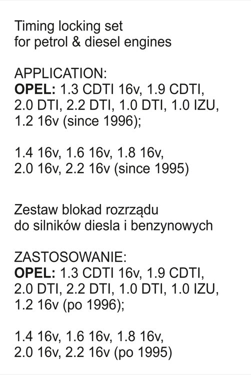 Variklio fiksavimo įrankių rinkinys | Opel | Benzinas/Dyzelis | 29 vnt. (YT-06007)