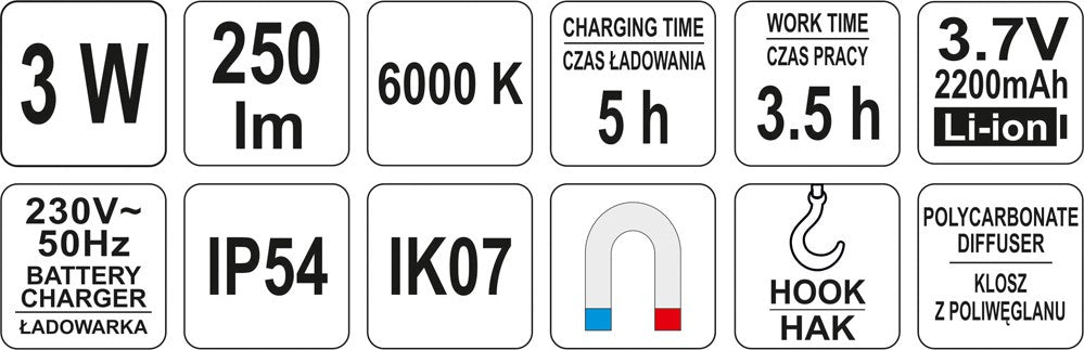 Darbo lempa akumuliatorinė COB LED 3W (YT-08563)