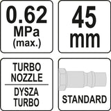Oro pūtimo pistoletas  | su turbo purkštuku | 45 mm (YT-23722)