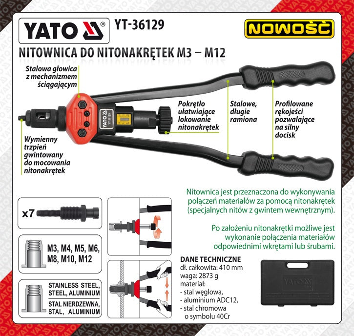 Kniediklis srieginėms kniedėms | M3, M4, M5, M6, M8, M10, M12 (YT-36129)