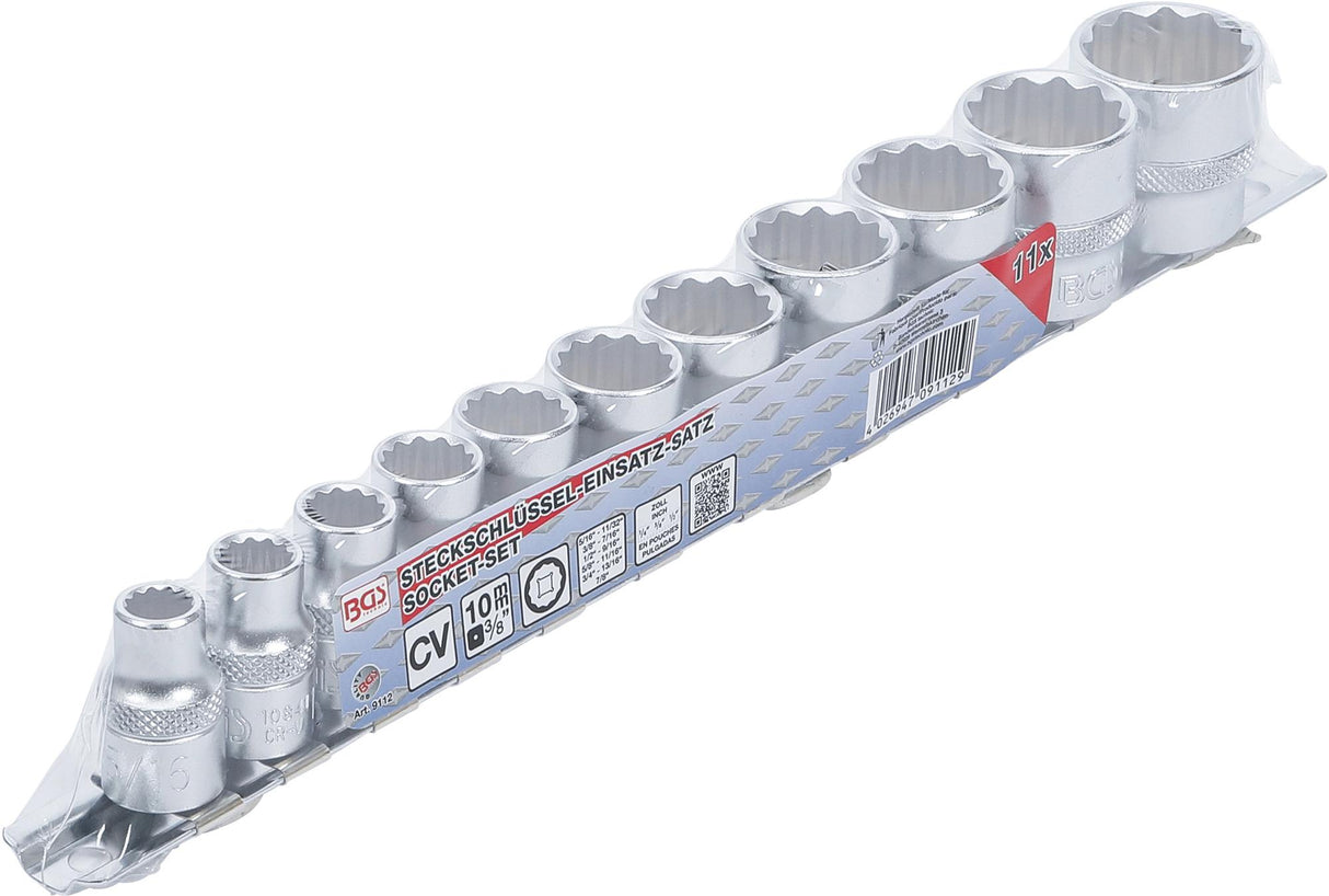 Galvučių rinkinys, 12 kampų | 10 mm (3/8") | Coliniai dydžiai | 11 vnt. (9112)