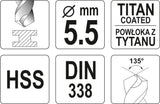 TWIST DRILL BIT HSS-TIN 5,5 MM (YT-44653)