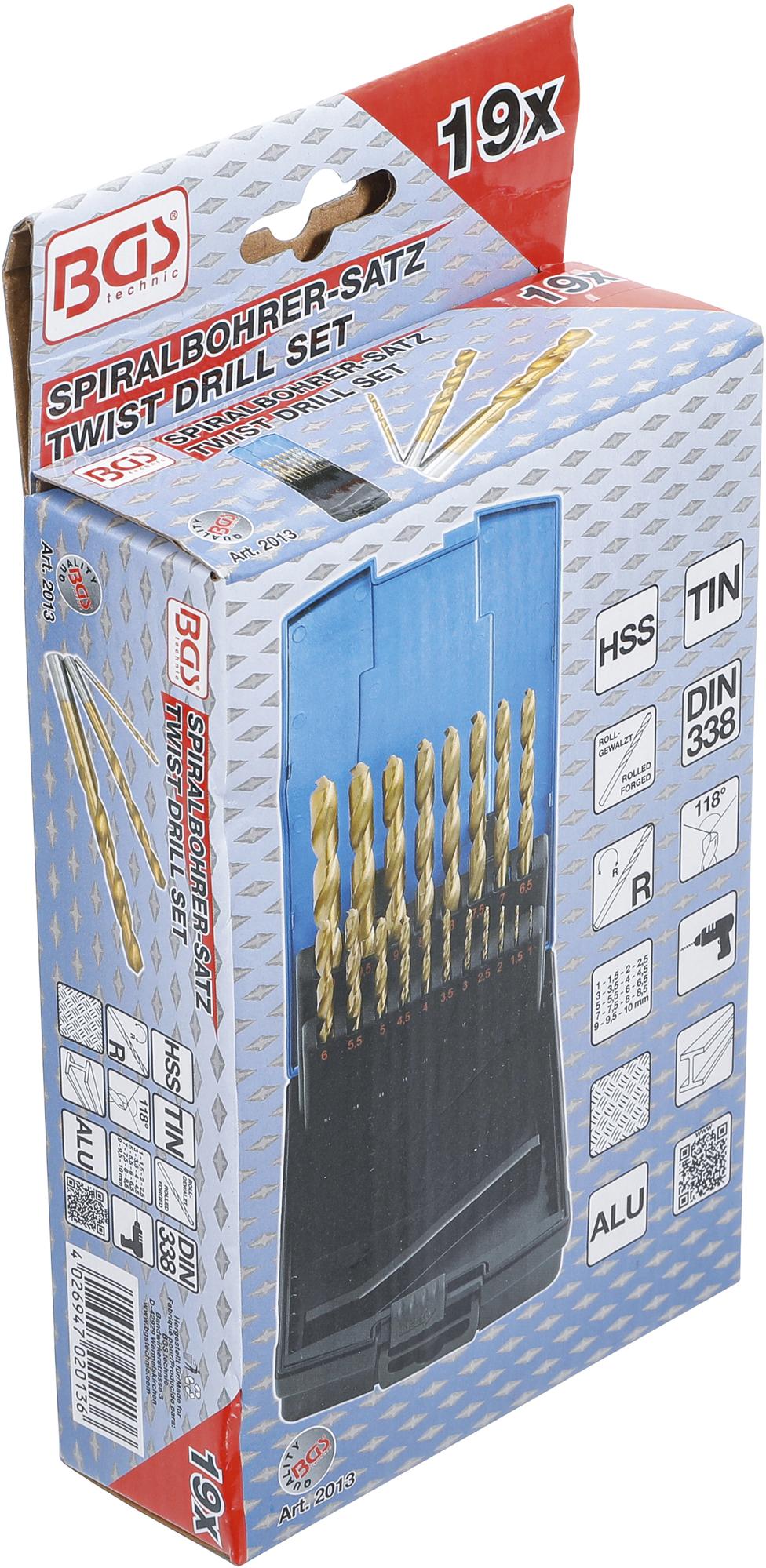 Grąžtų metalui rinkinys | HSS | titano nitridas | 1 - 10 mm | 19 vnt. (2013)