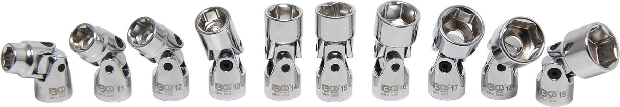 Universalus galvučių komplektas šarnyrinis, šešiakampis | 10 mm (3/8") | 10 - 19 mm | 10 vnt. (205)